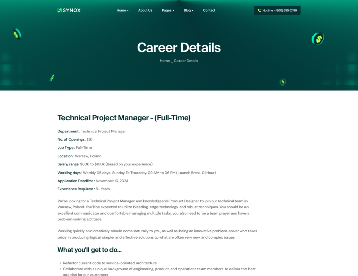 Career Details page